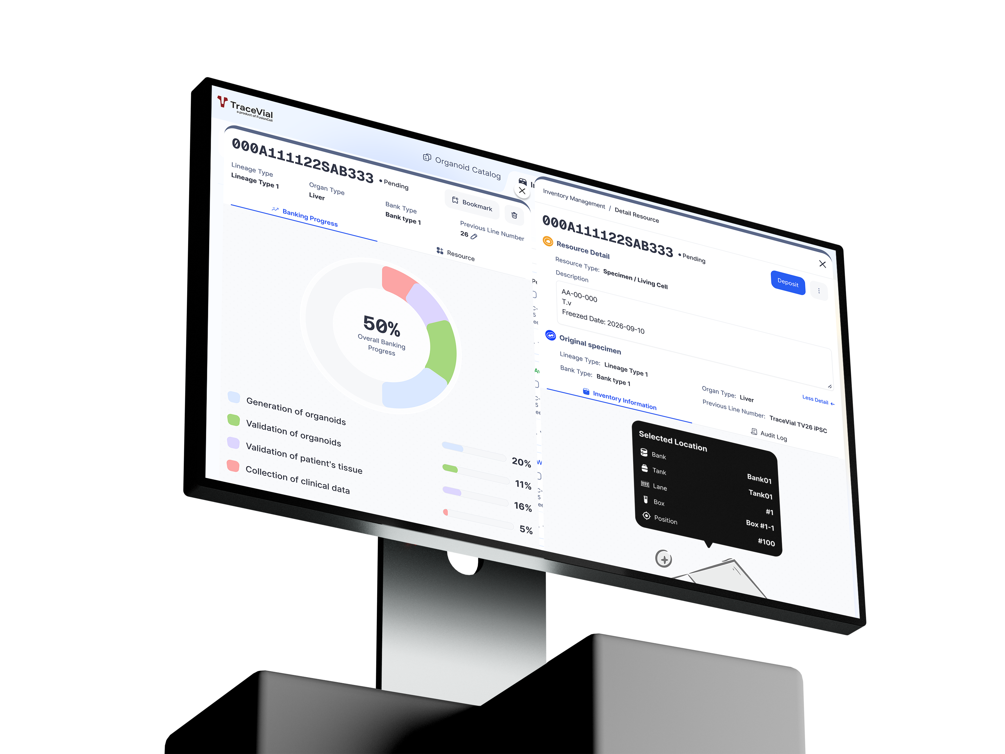 TraceVial application shown on a desktop display